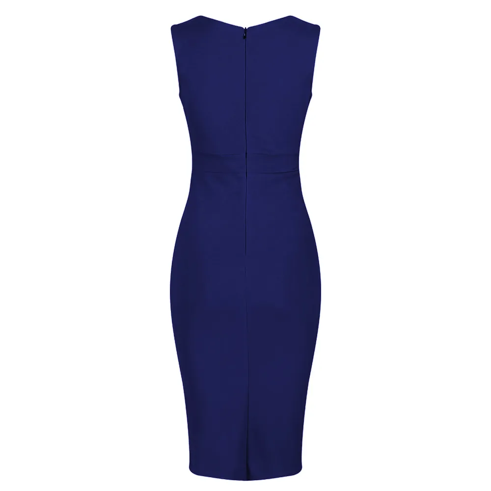 Navy Blue Sleeveless Crossover Top Bodycon Midi Dress