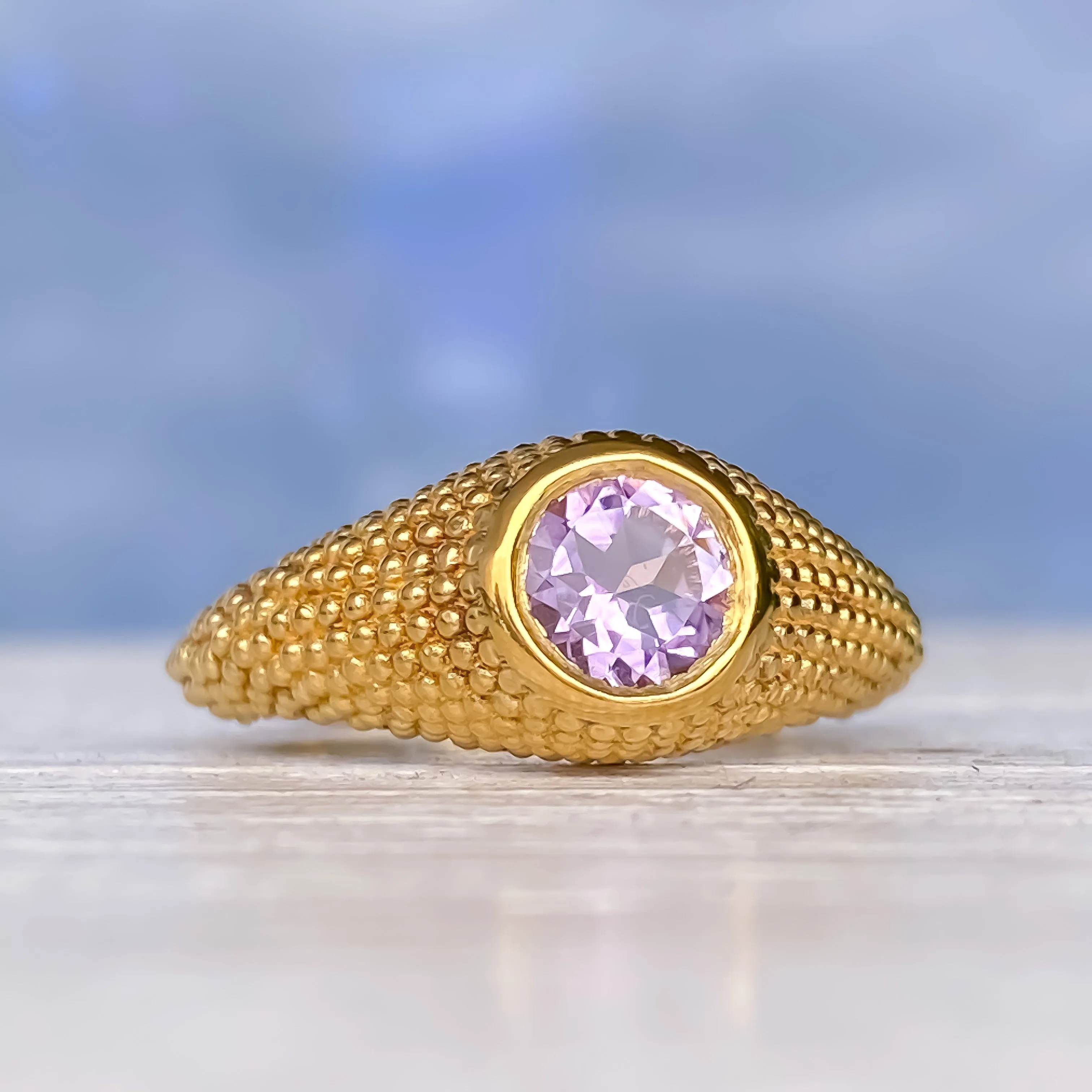 Nubia Round Lavender Amethyst Yellow Gold Ring Size 7US