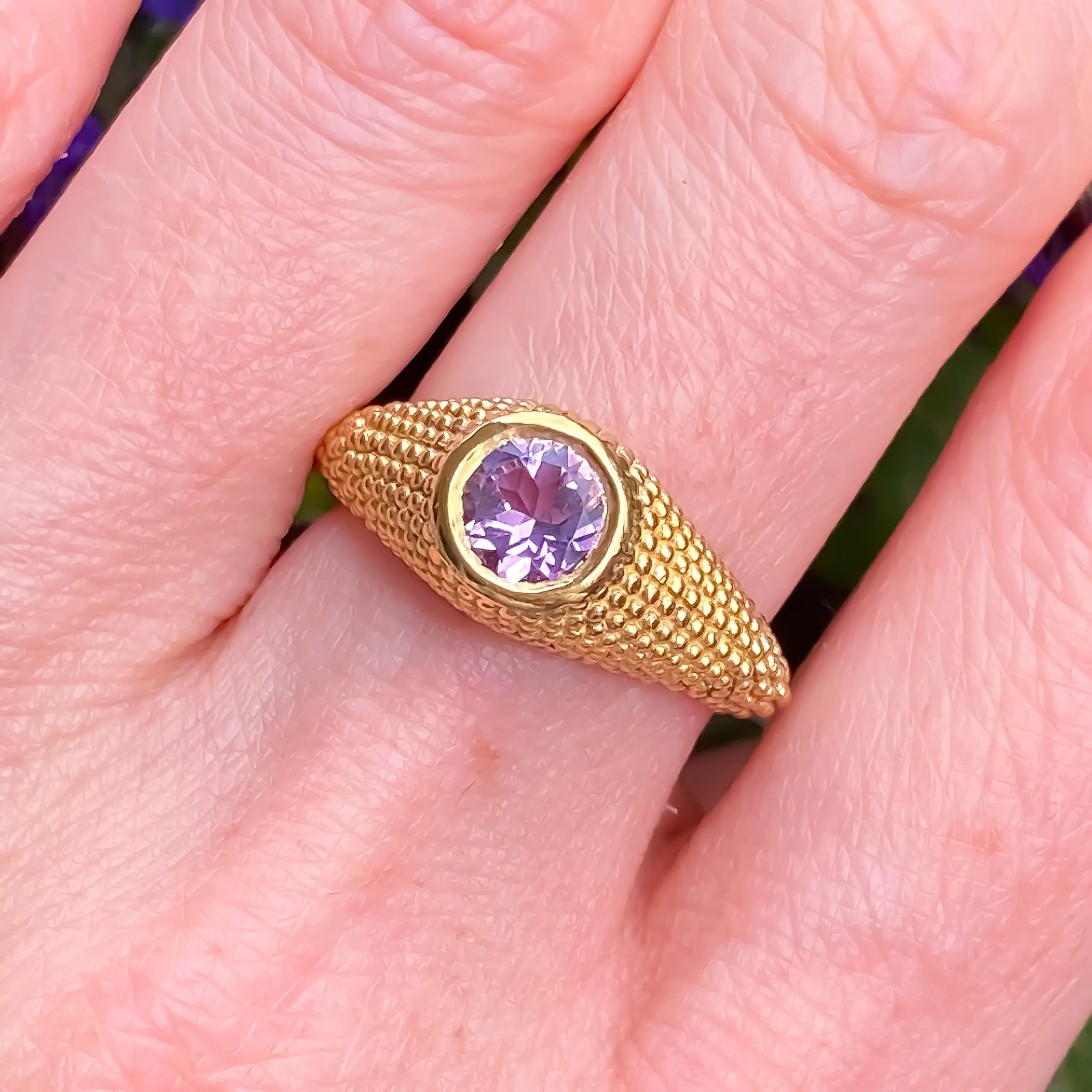 Nubia Round Lavender Amethyst Yellow Gold Ring Size 7US