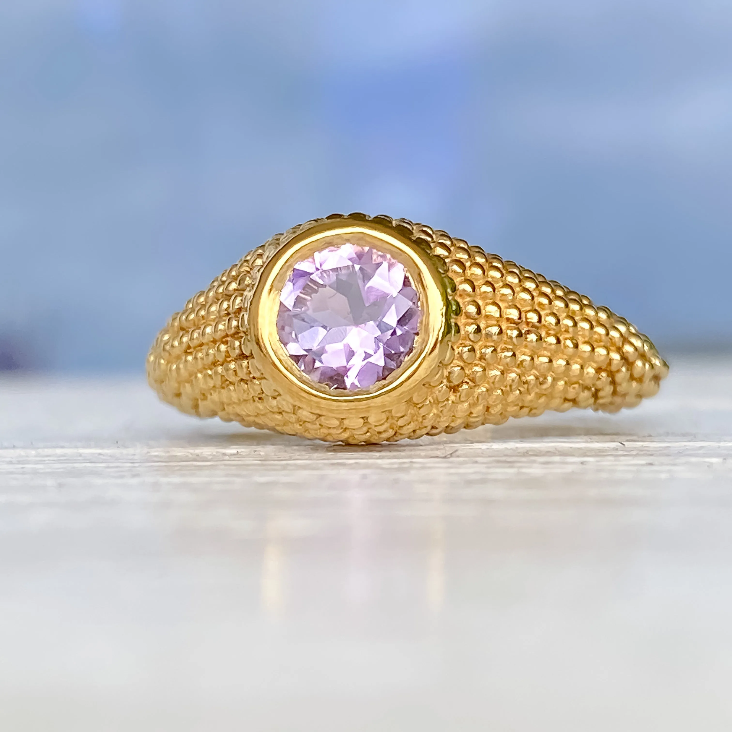 Nubia Round Lavender Amethyst Yellow Gold Ring Size 7US