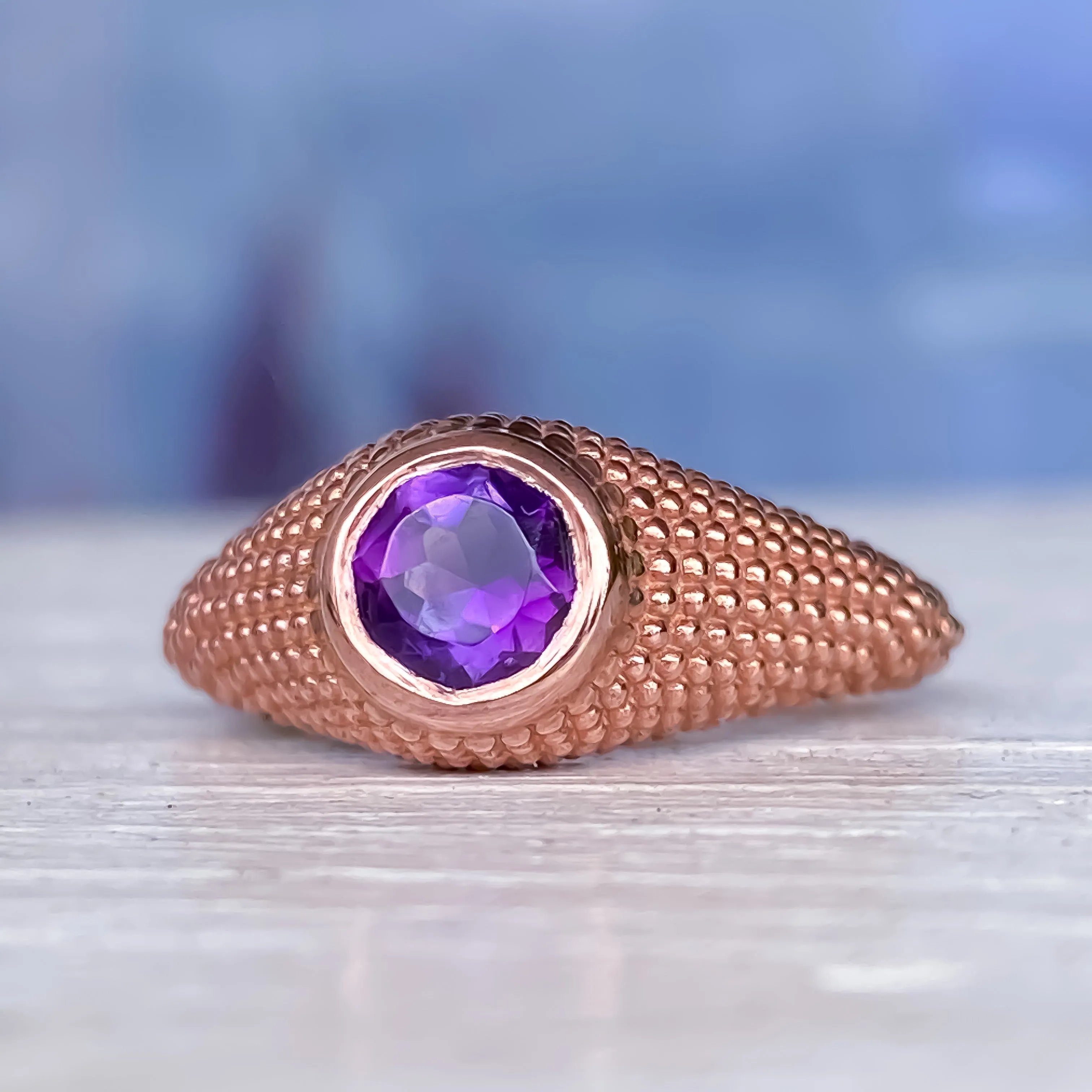 Nubia Round Purple Amethyst Rose Gold Ring Size 7.25US