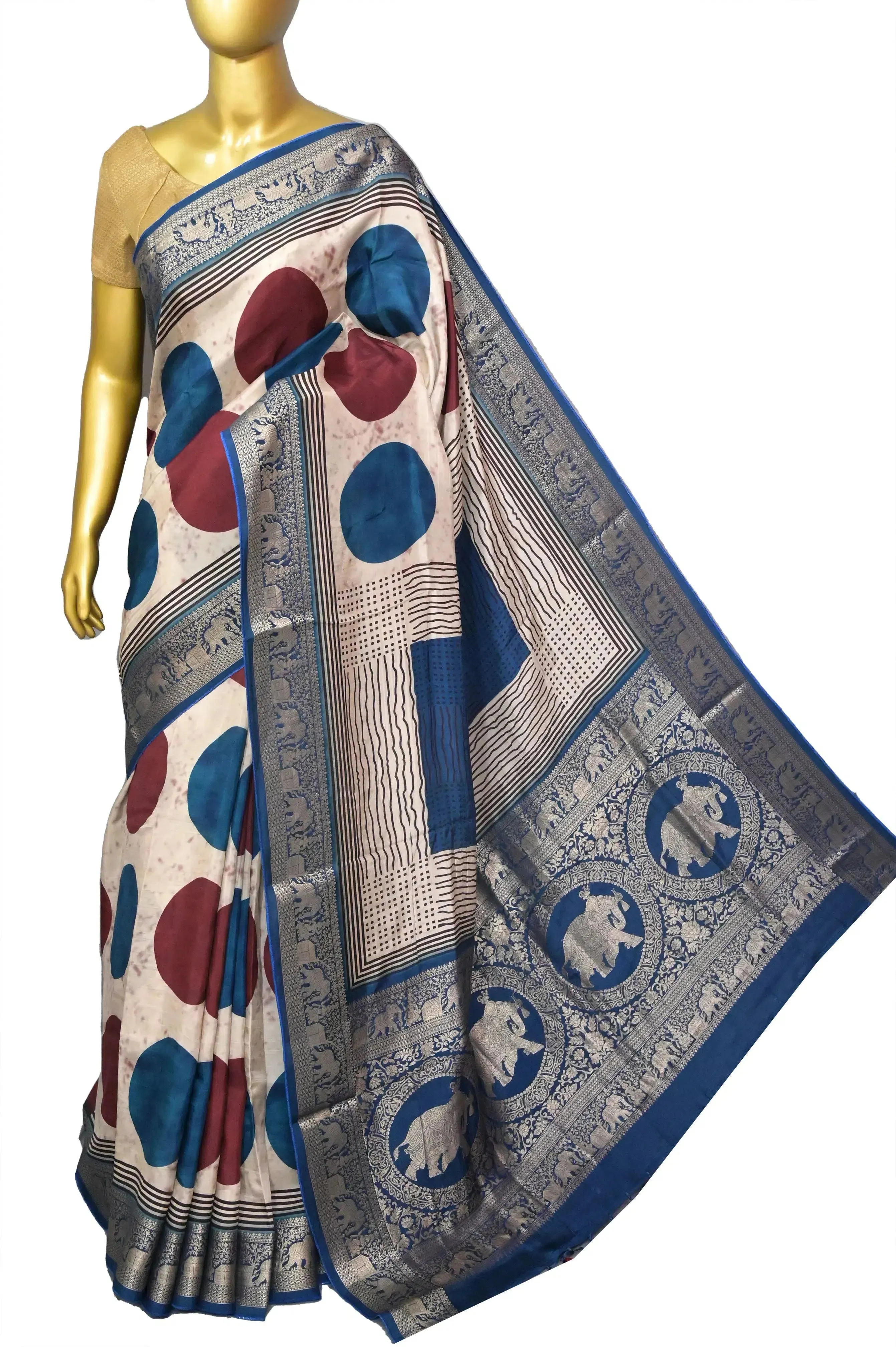 Offwhite and Multicolor Dola Silk Saree with Zari Work