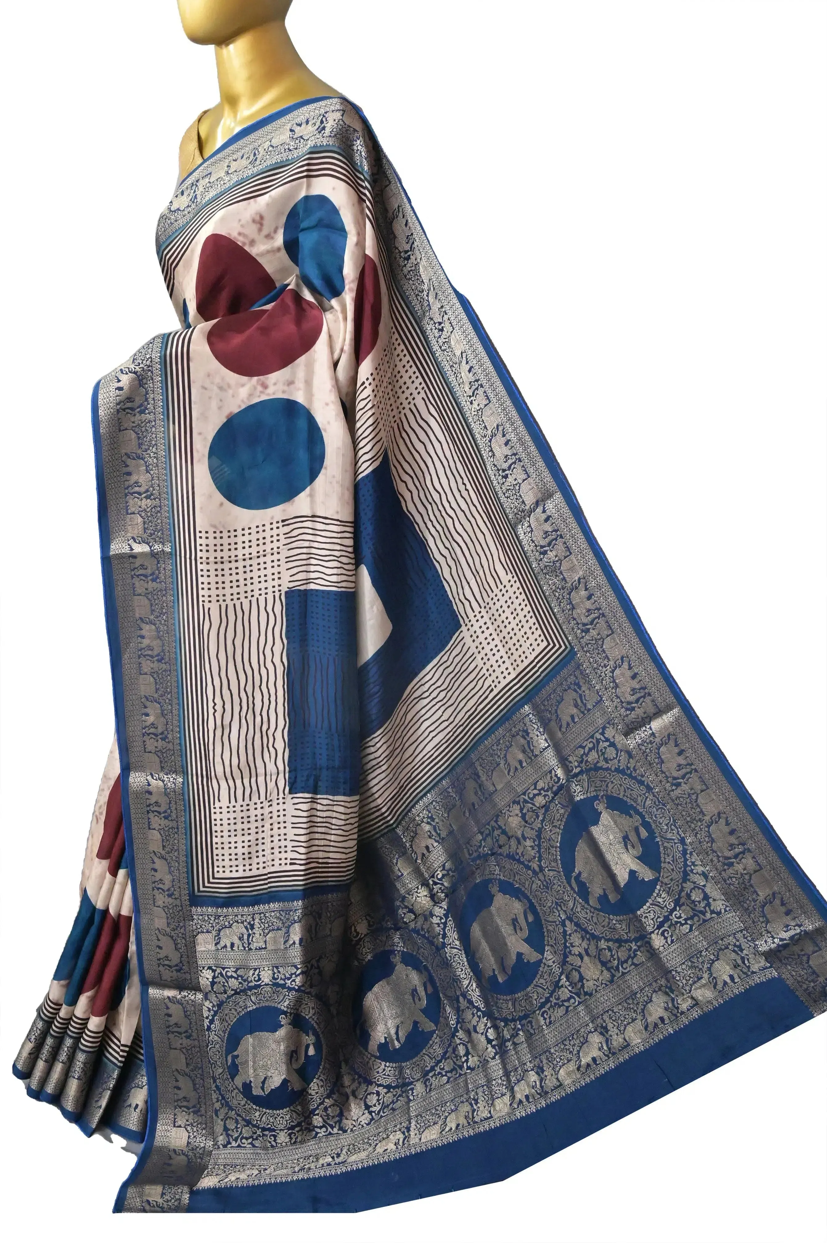 Offwhite and Multicolor Dola Silk Saree with Zari Work