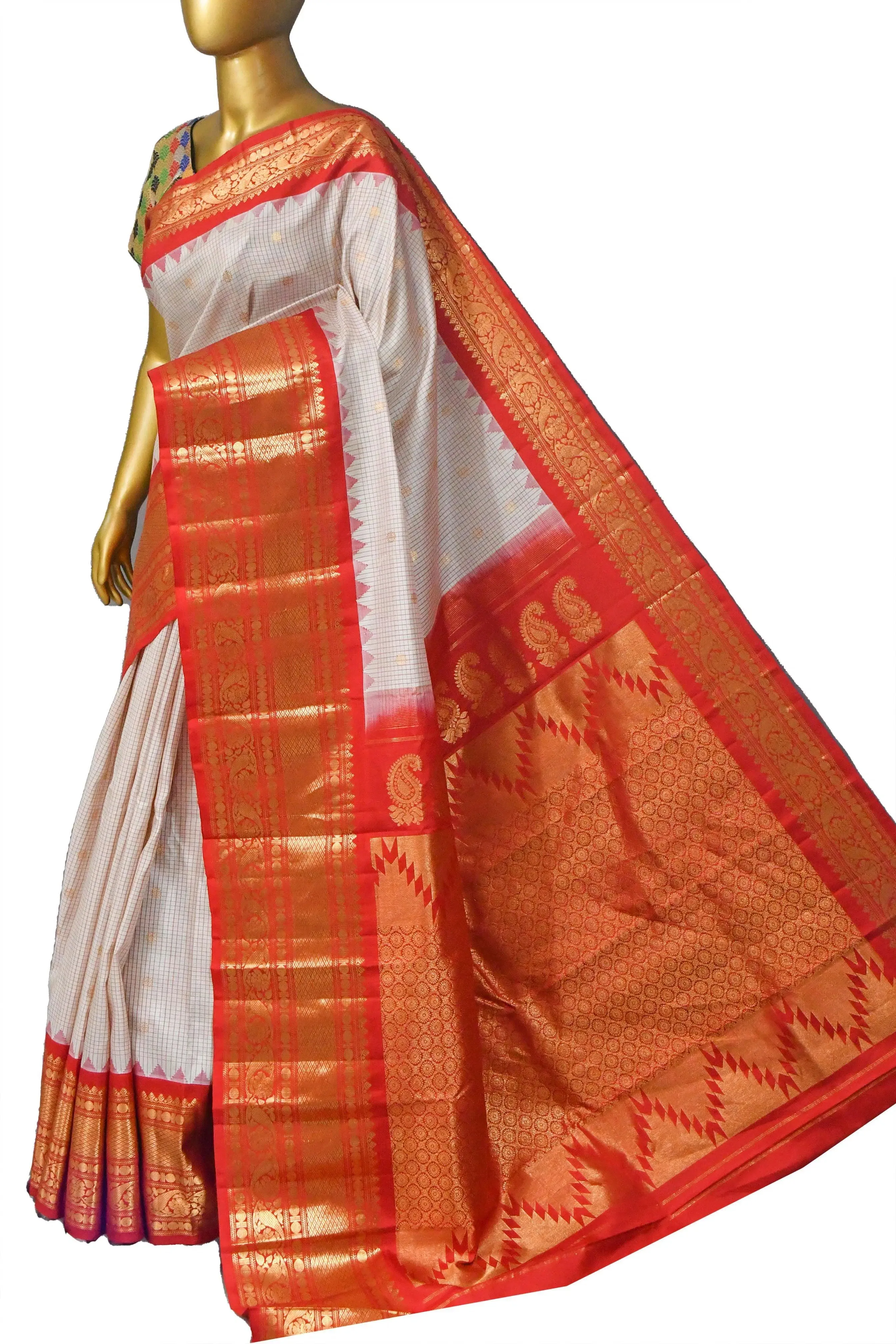 Offwhite Color Gadwal Silk Saree with Graph Checks