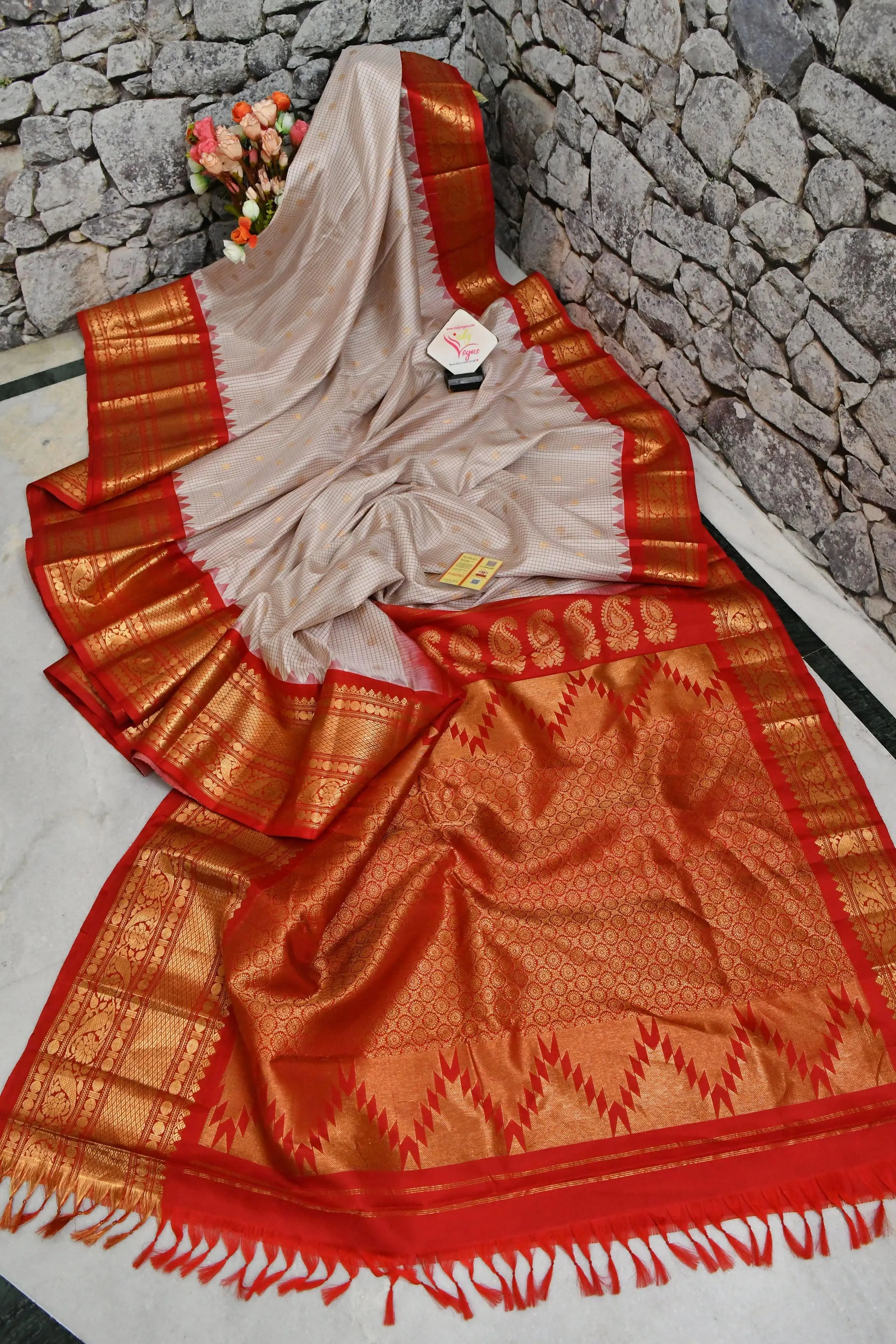 Offwhite Color Gadwal Silk Saree with Graph Checks