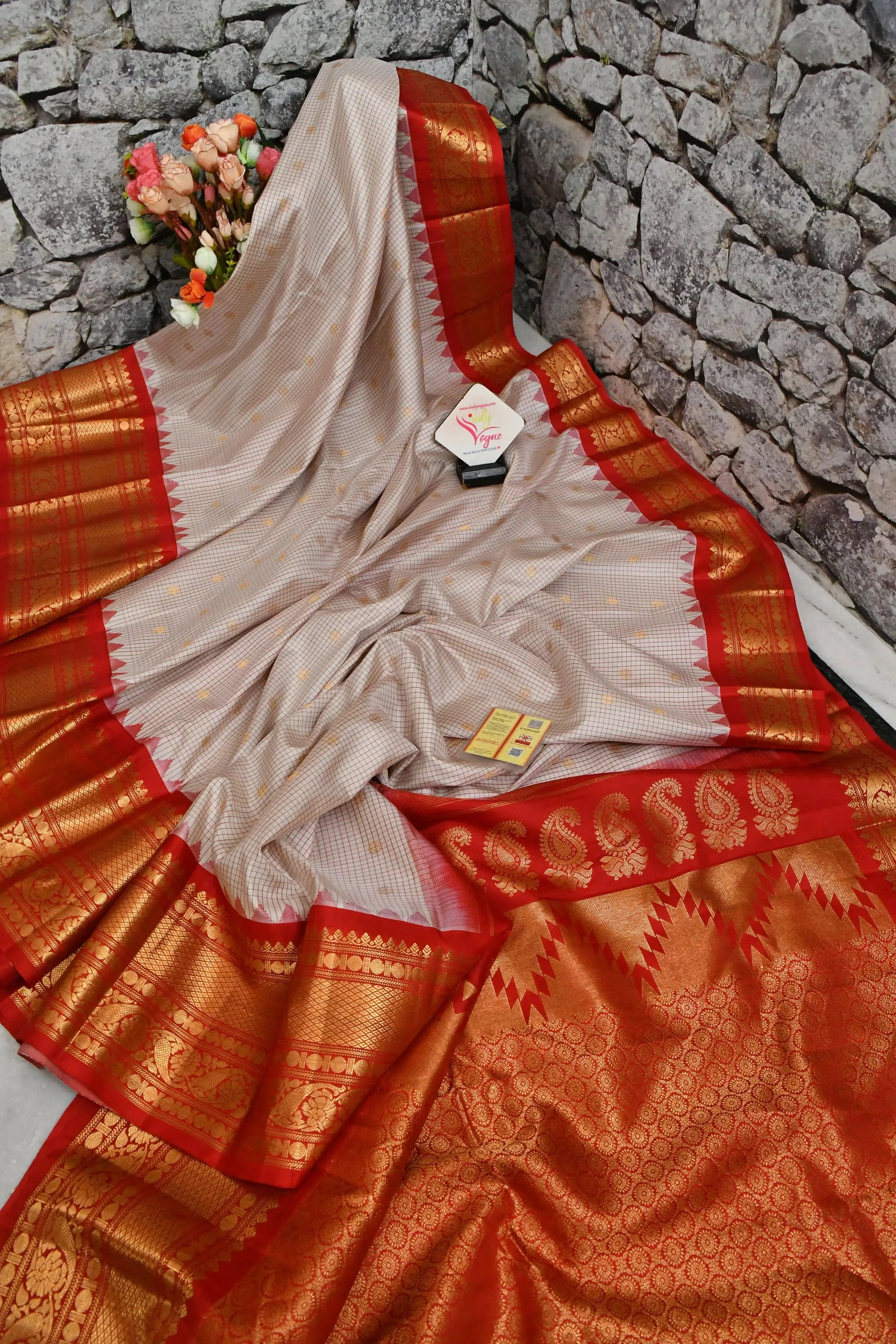 Offwhite Color Gadwal Silk Saree with Graph Checks