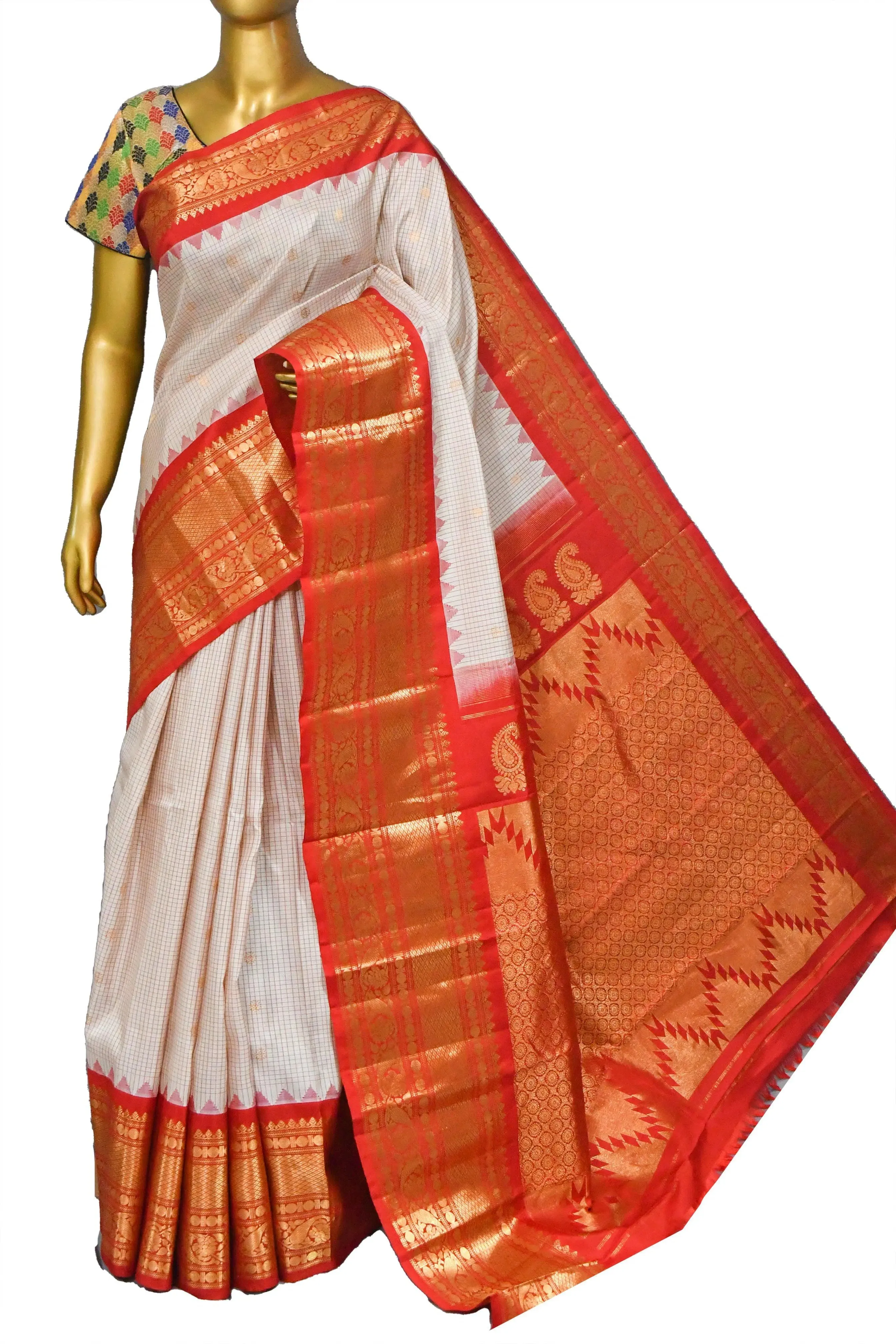 Offwhite Color Gadwal Silk Saree with Graph Checks