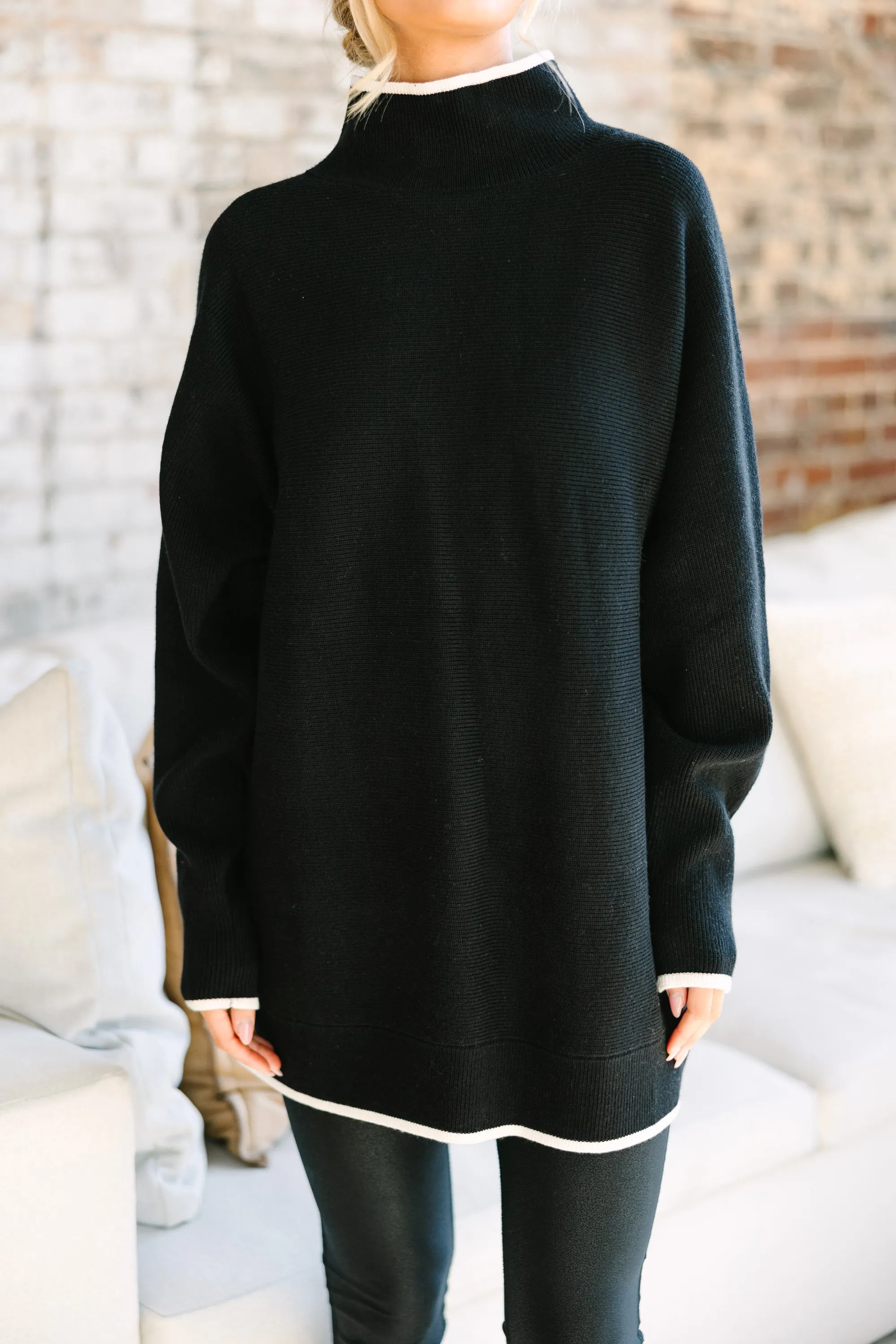 On The Line Black Mock Neck Sweater