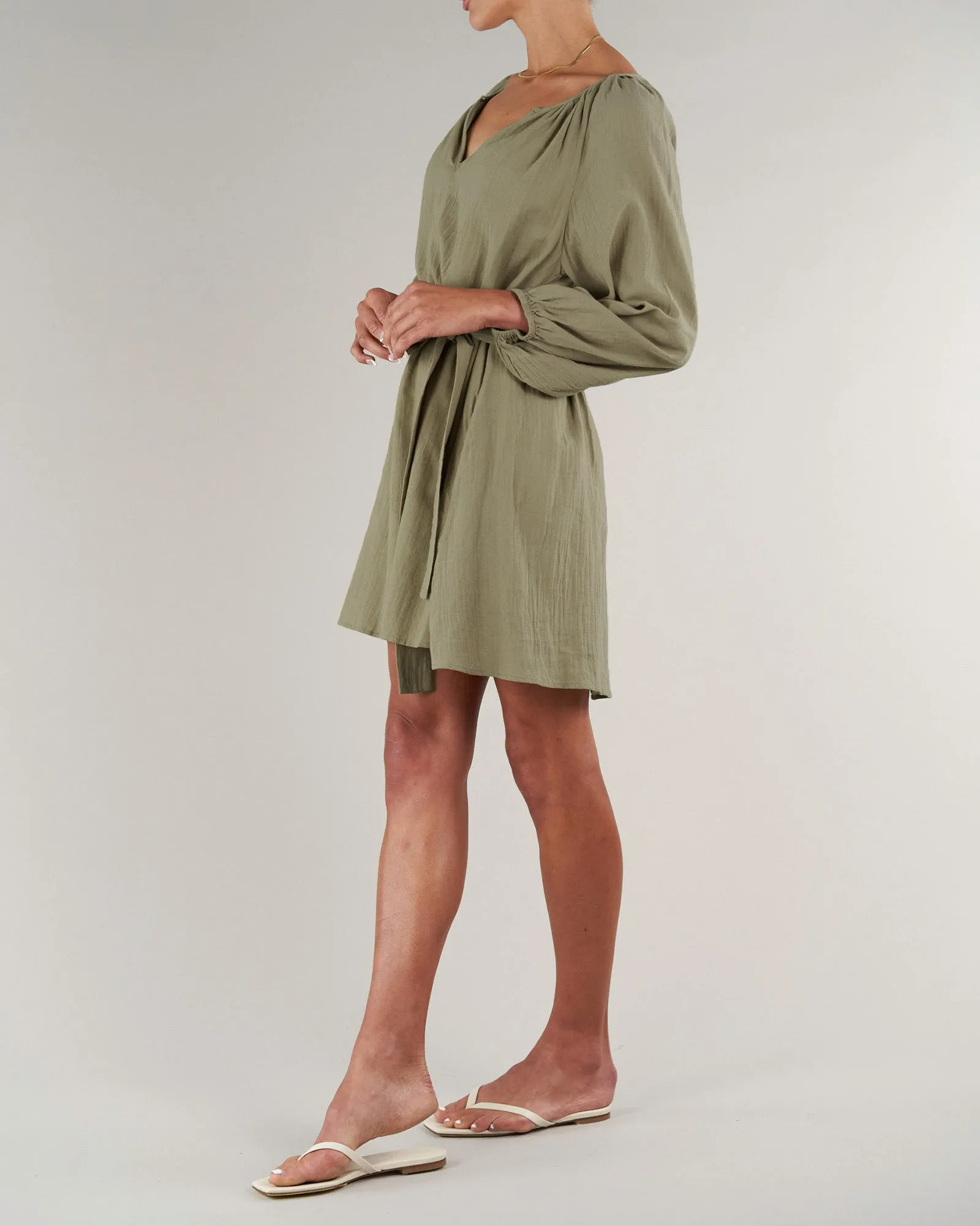 Panama Linen Cotton Gauze Mini Dress - Desert Sage