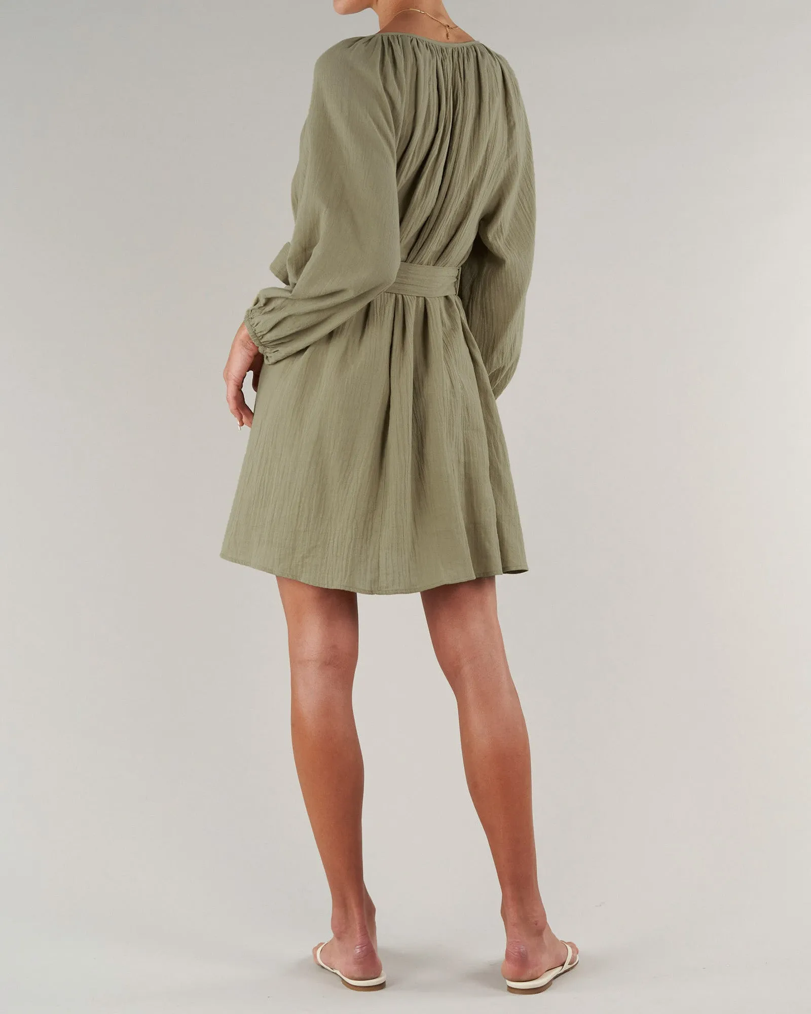 Panama Linen Cotton Gauze Mini Dress - Desert Sage