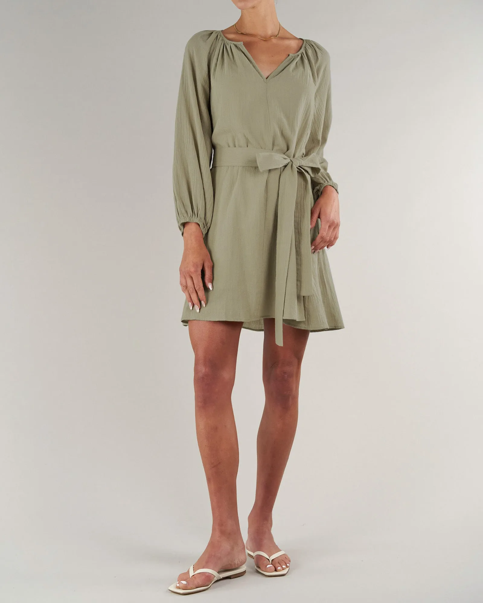 Panama Linen Cotton Gauze Mini Dress - Desert Sage