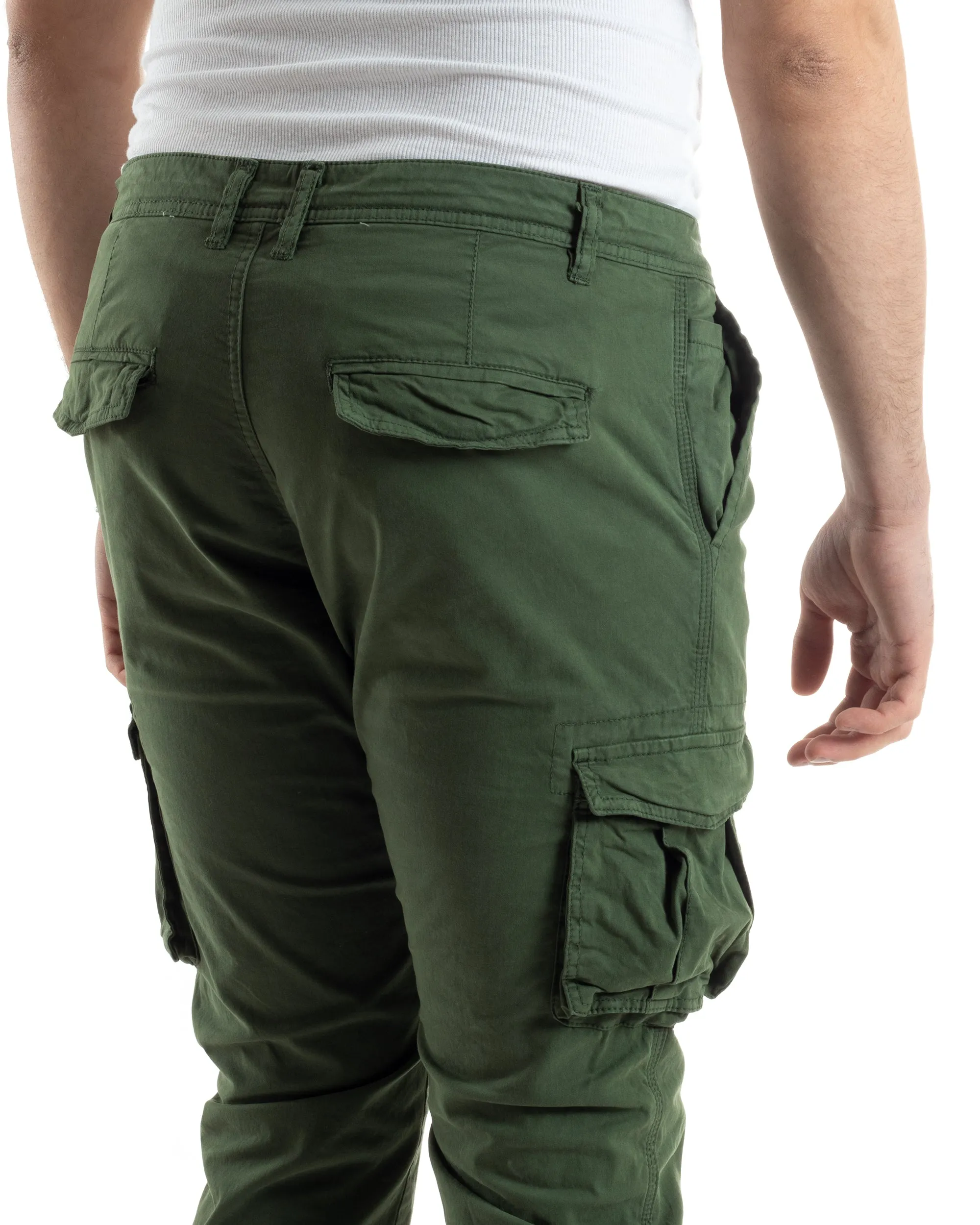 Pantaloni Uomo Cargo Con Tasconi E Zip Multitasche Elastico Al Fondo Verde GIOSAL-P6054A