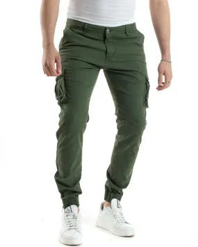 Pantaloni Uomo Cargo Con Tasconi E Zip Multitasche Elastico Al Fondo Verde GIOSAL-P6054A