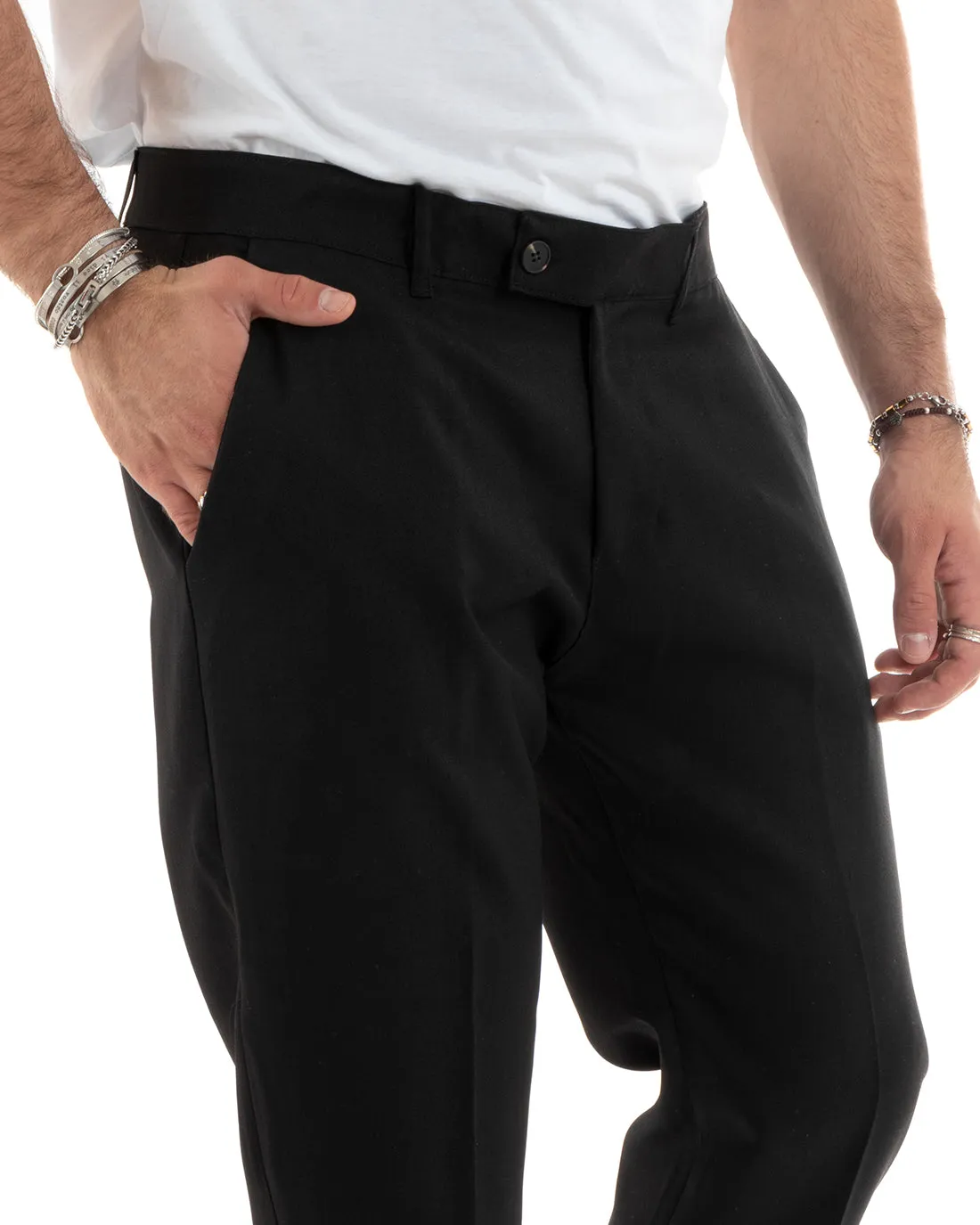 Pantaloni Uomo Tasca America Classico Nero Melangiato Abbottonatura Allungata Casual GIOSAL-P6049A