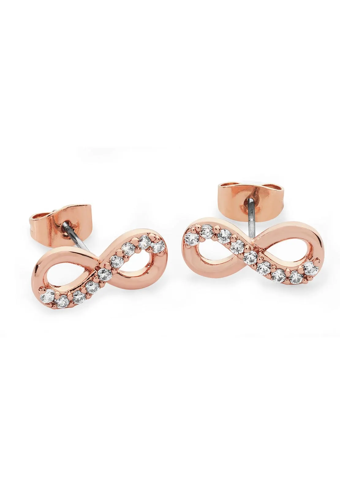 Part Stone Set Infinity Stud Earrings - Rose Gold