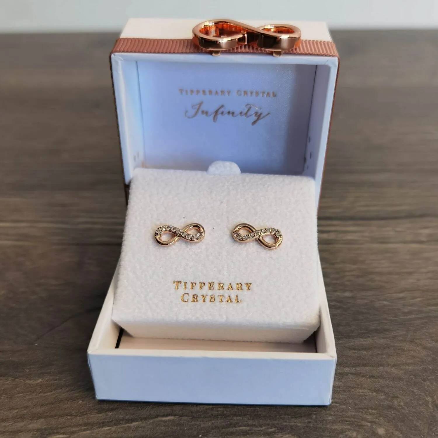 Part Stone Set Infinity Stud Earrings - Rose Gold