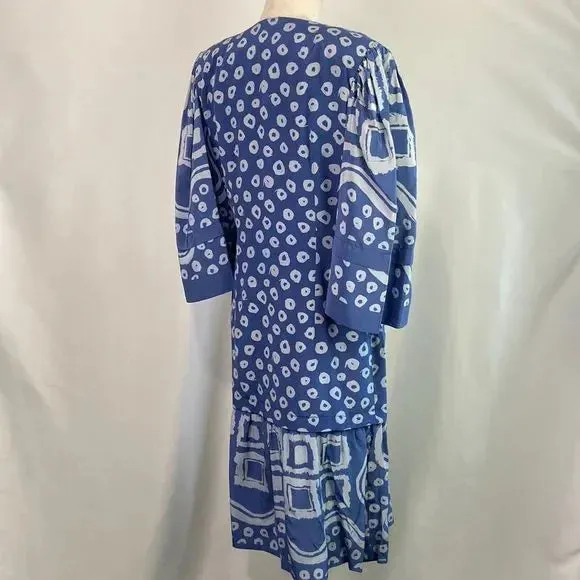 Pauline Trigere Vintage Blue Print 80’s Dress