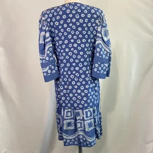 Pauline Trigere Vintage Blue Print 80’s Dress