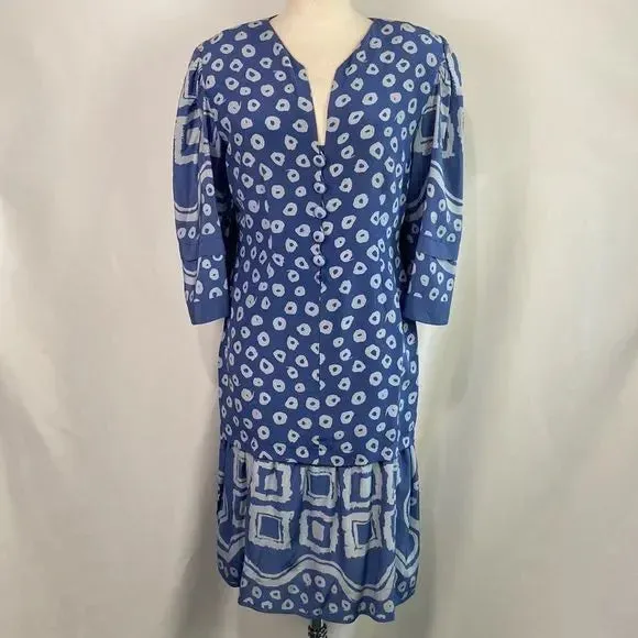 Pauline Trigere Vintage Blue Print 80’s Dress