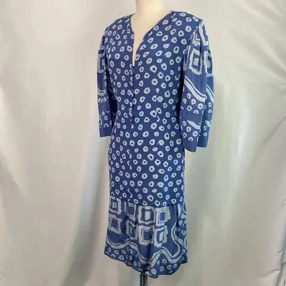 Pauline Trigere Vintage Blue Print 80’s Dress