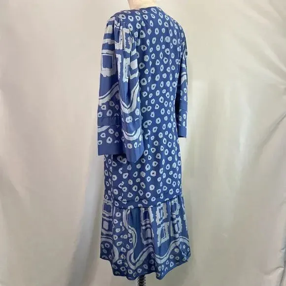 Pauline Trigere Vintage Blue Print 80’s Dress