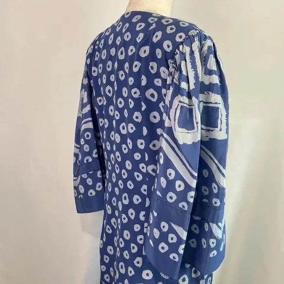 Pauline Trigere Vintage Blue Print 80’s Dress