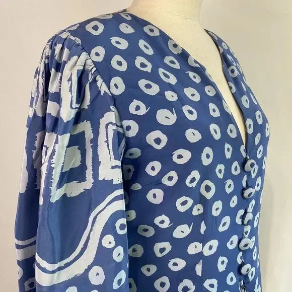 Pauline Trigere Vintage Blue Print 80’s Dress