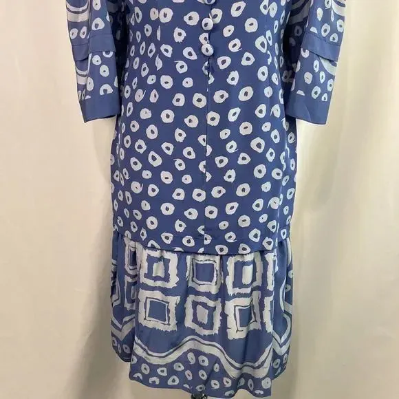 Pauline Trigere Vintage Blue Print 80’s Dress