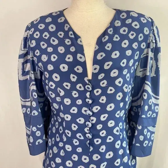 Pauline Trigere Vintage Blue Print 80’s Dress