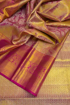 Peach and Magenta Color Brocade Kanjeevaram Silk Saree with broad Border