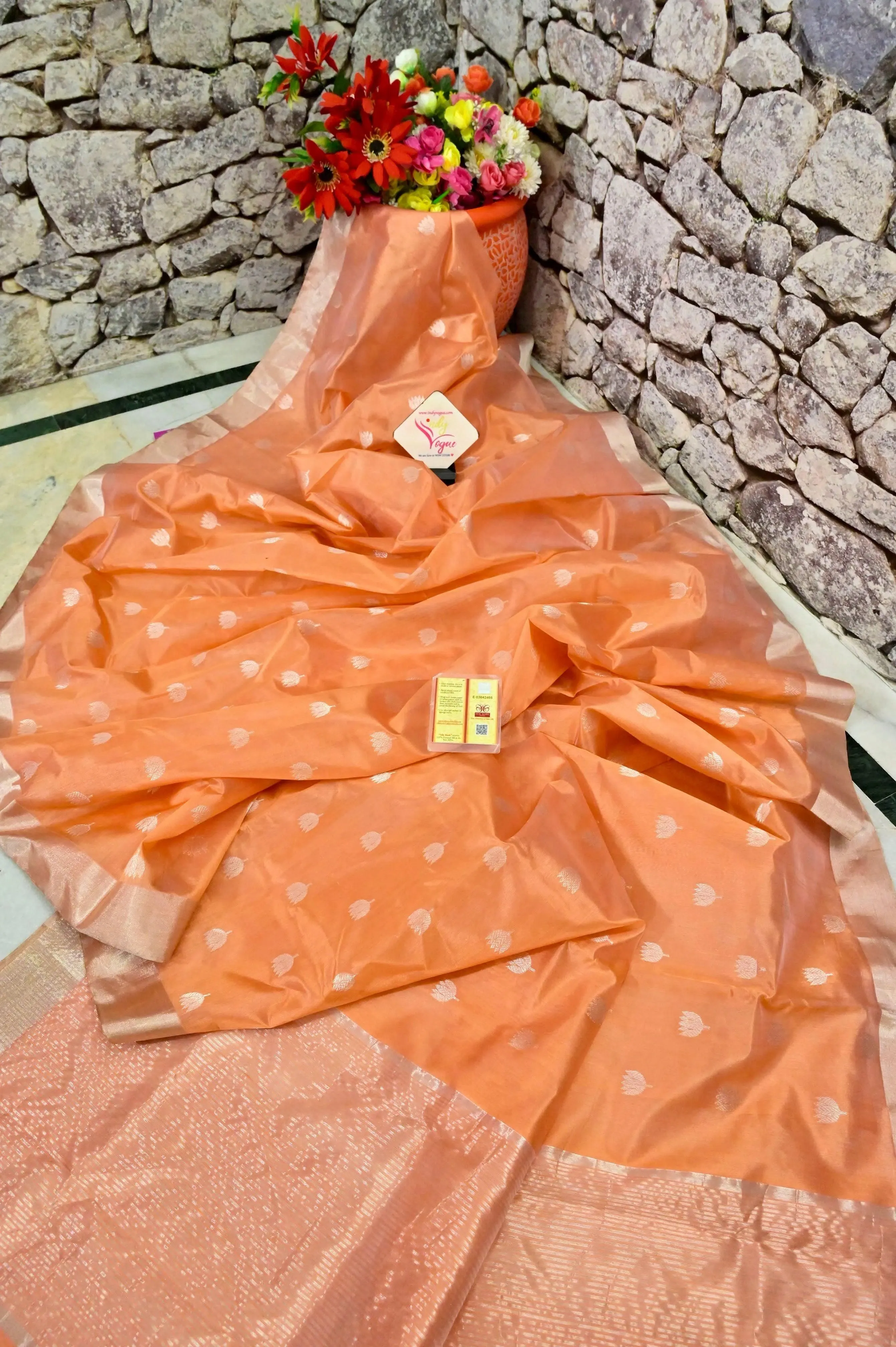 Peach Color Pure Chanderi Silk Saree