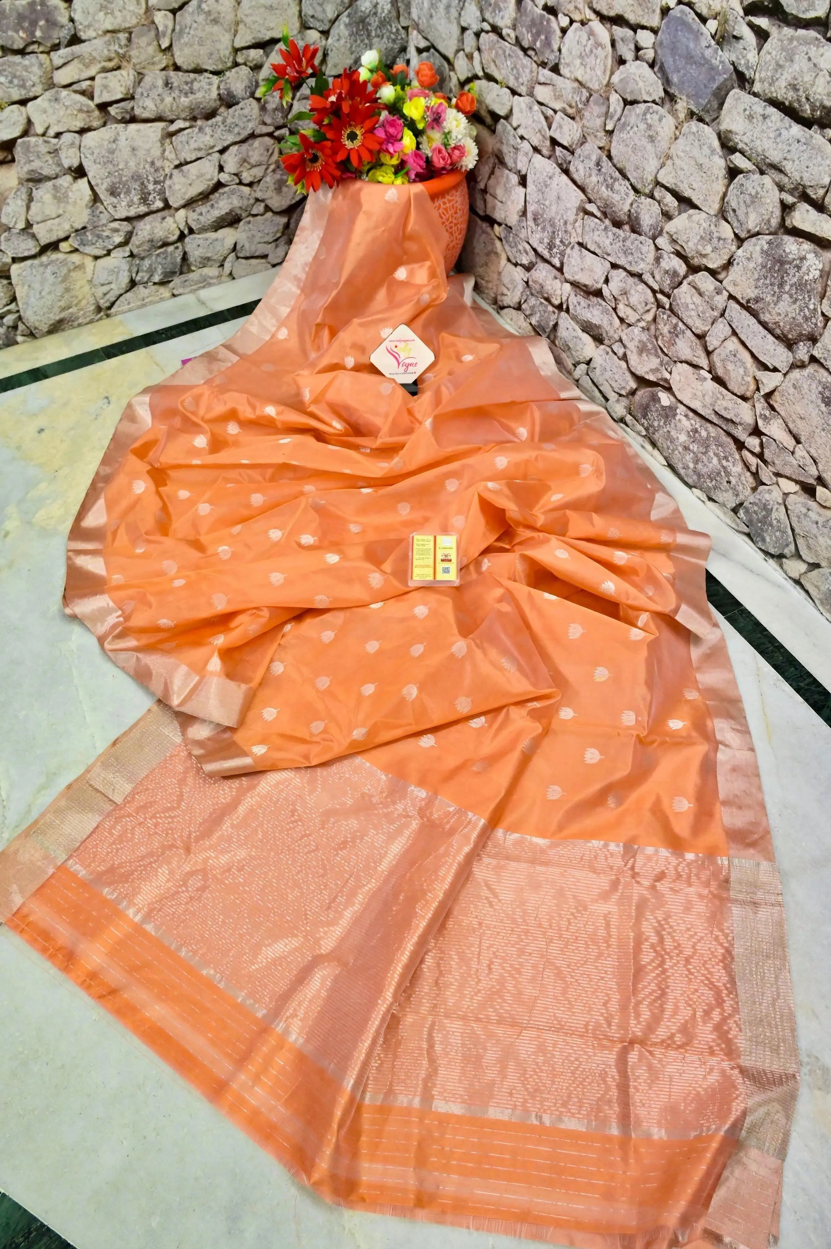 Peach Color Pure Chanderi Silk Saree