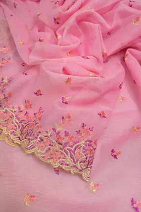 Pink Color Resham Kota Saree with Embroidery and Scallop Border