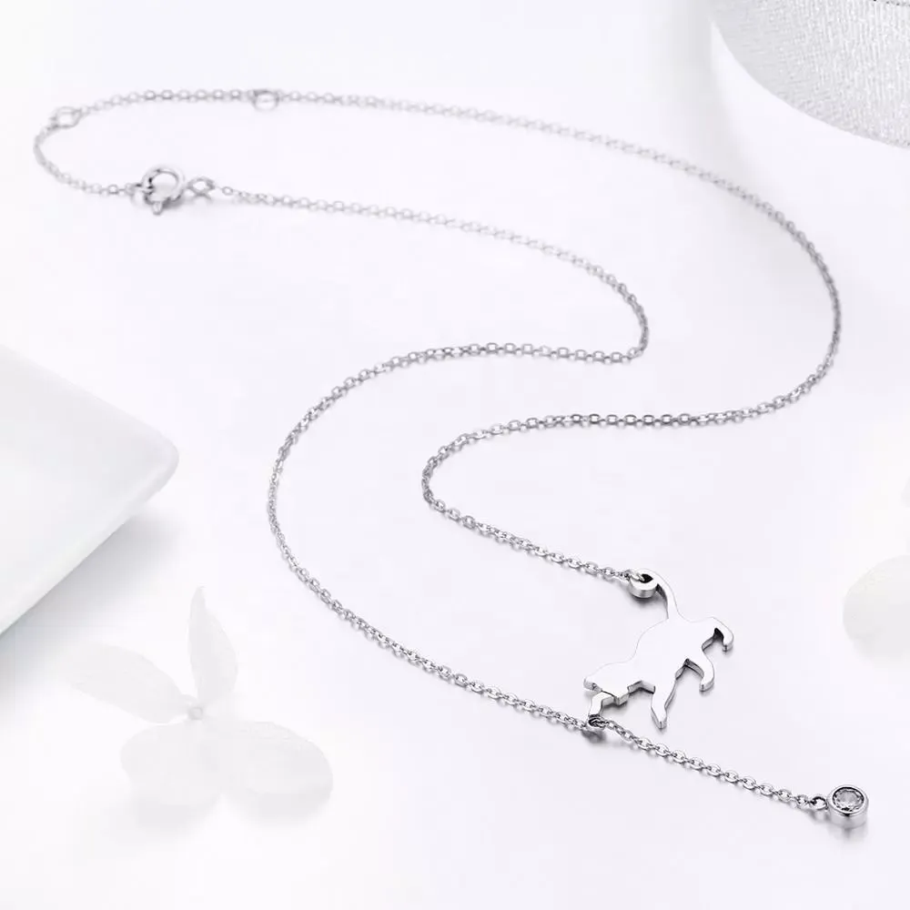 Playful Cat Necklace in Solid 925 Sterling Silver and Zircon