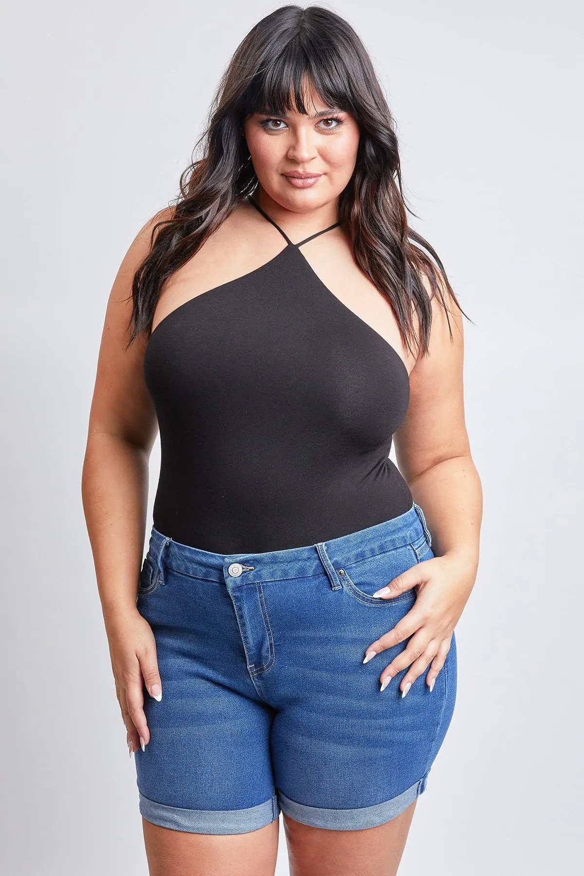 Plus Size Women's Curvy Fit Shorts With Rolled Cuffs