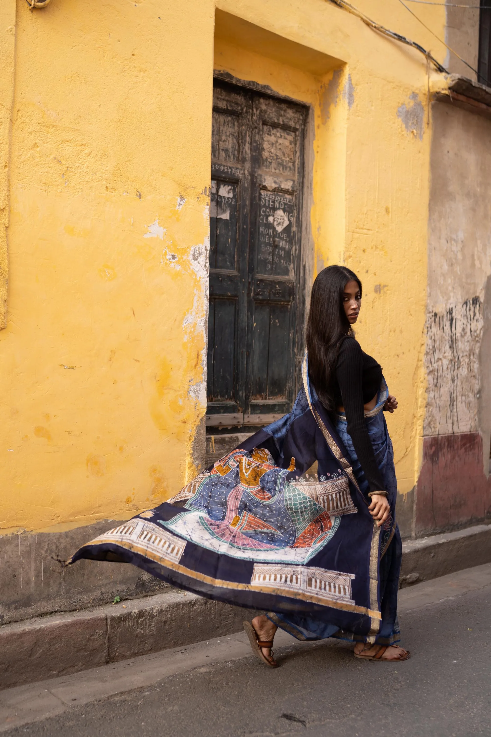 Ragni -  Narmada Batik Gond Blue Maheswari saree