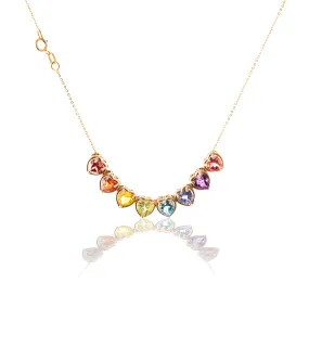 Rainbow heart gems slider necklace