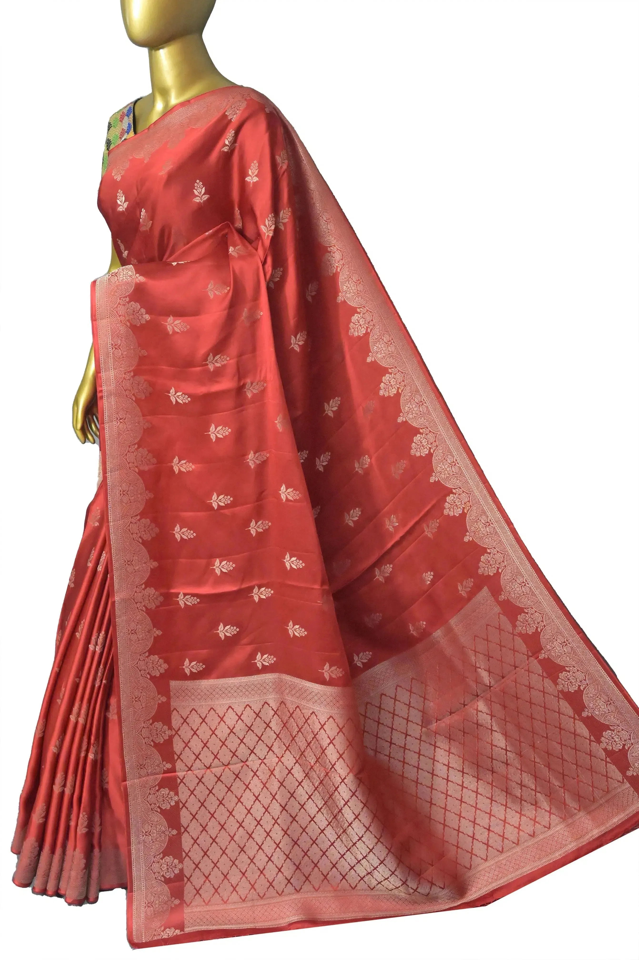 Red Color Satin Banarasi Saree with Zari Work