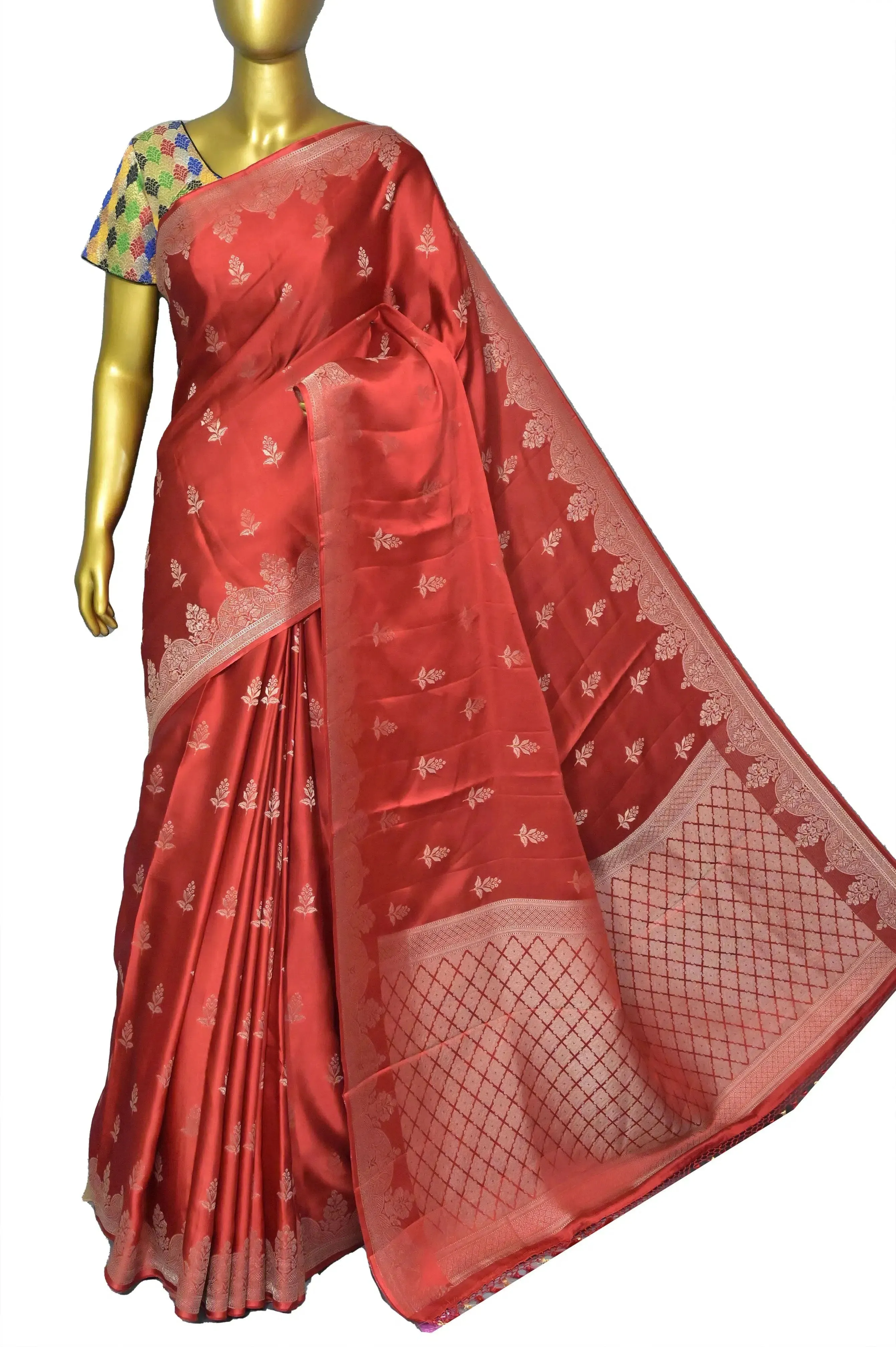 Red Color Satin Banarasi Saree with Zari Work