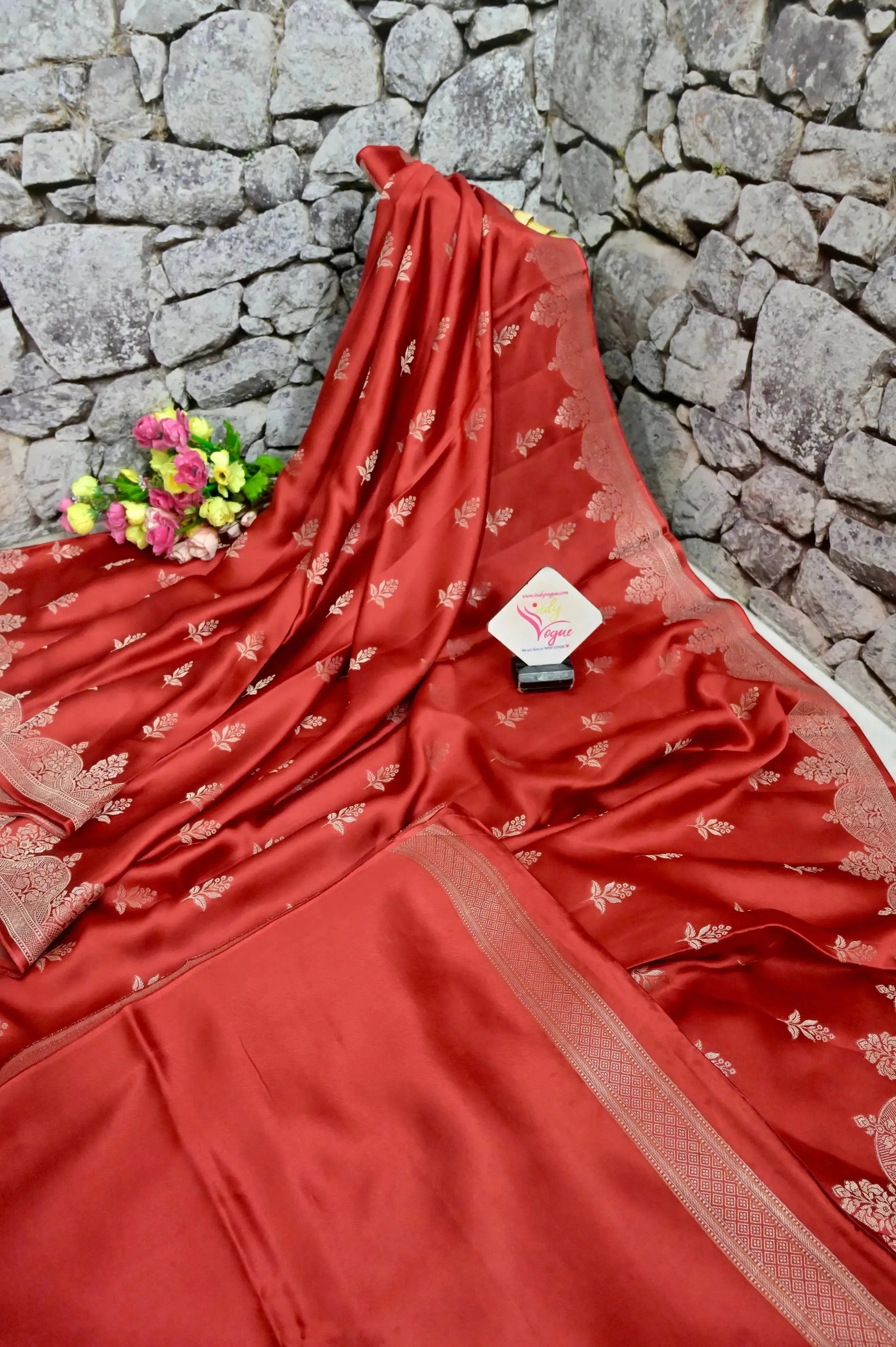 Red Color Satin Banarasi Saree with Zari Work