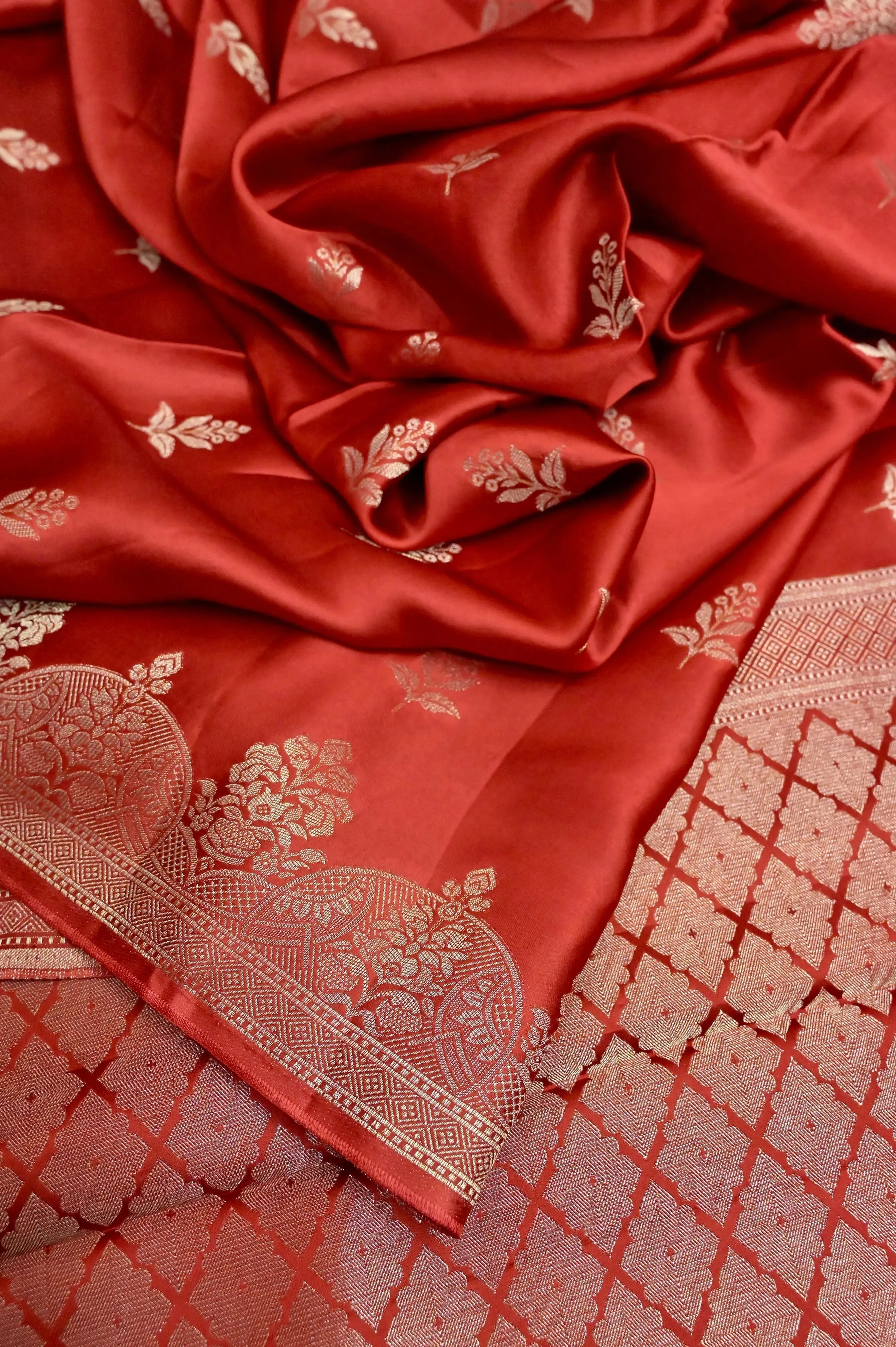 Red Color Satin Banarasi Saree with Zari Work