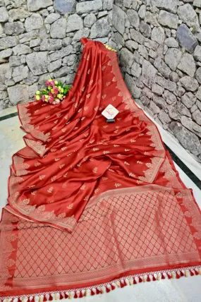 Red Color Satin Banarasi Saree with Zari Work