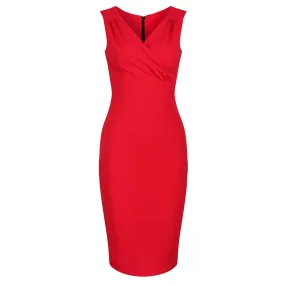 Red Sleeveless Crossover Top Bodycon Midi Dress