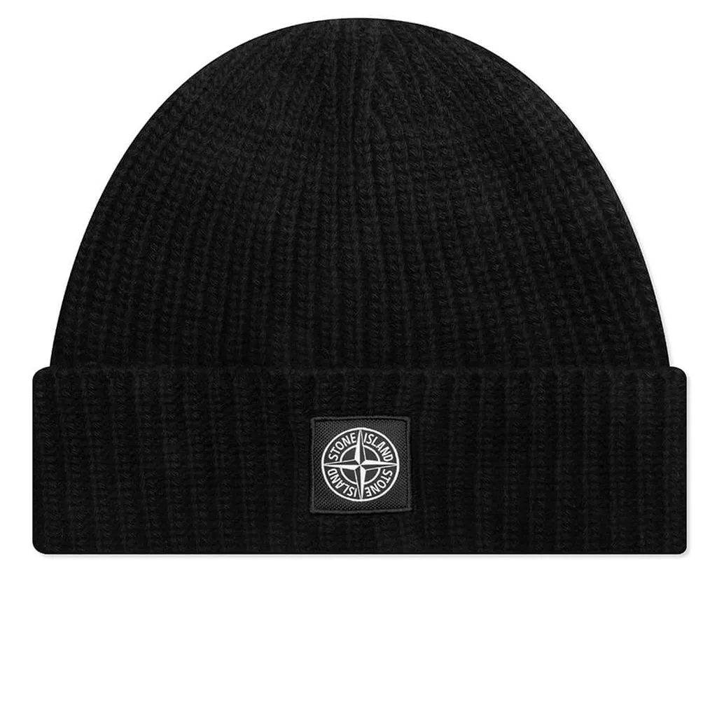 Ribbed Geelong Wool Beanie - Black