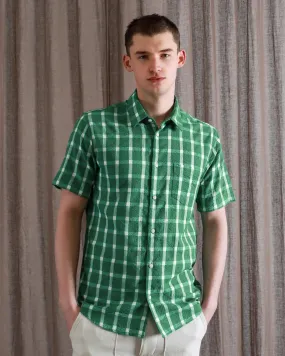 Ribbed Seersucker Check Shirt - Green