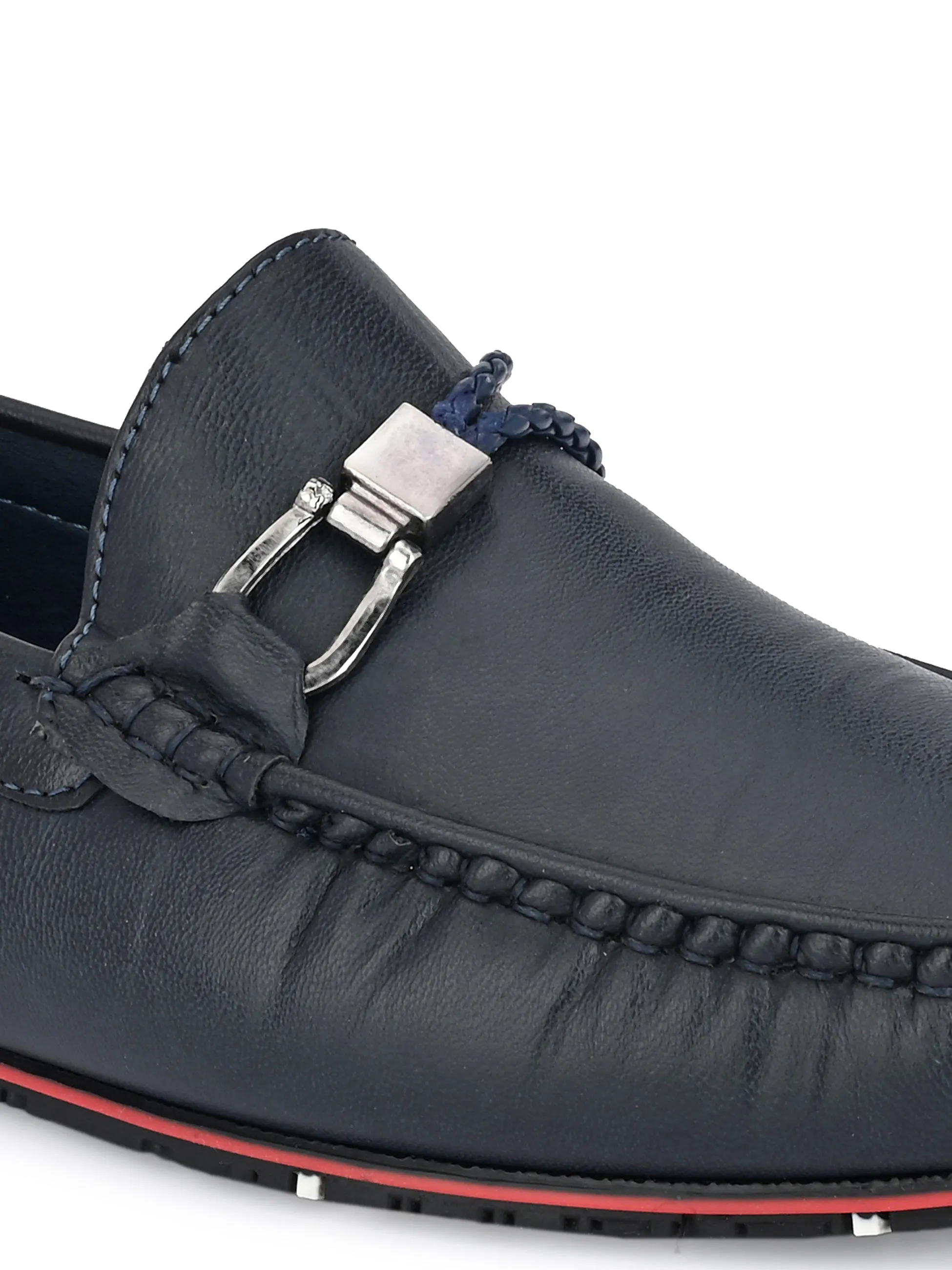 Round Toe Blue Buckle Loafers