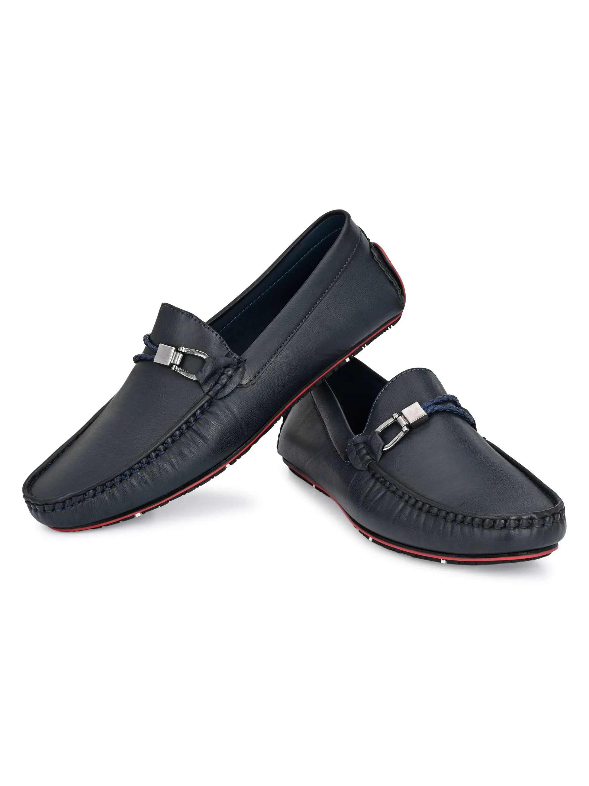 Round Toe Blue Buckle Loafers