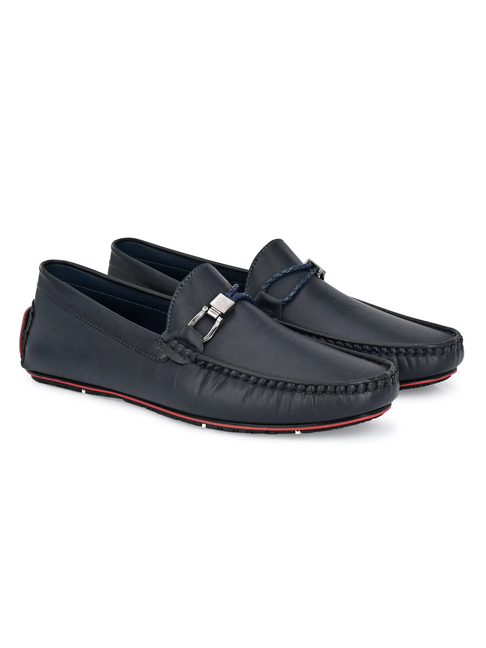 Round Toe Blue Buckle Loafers