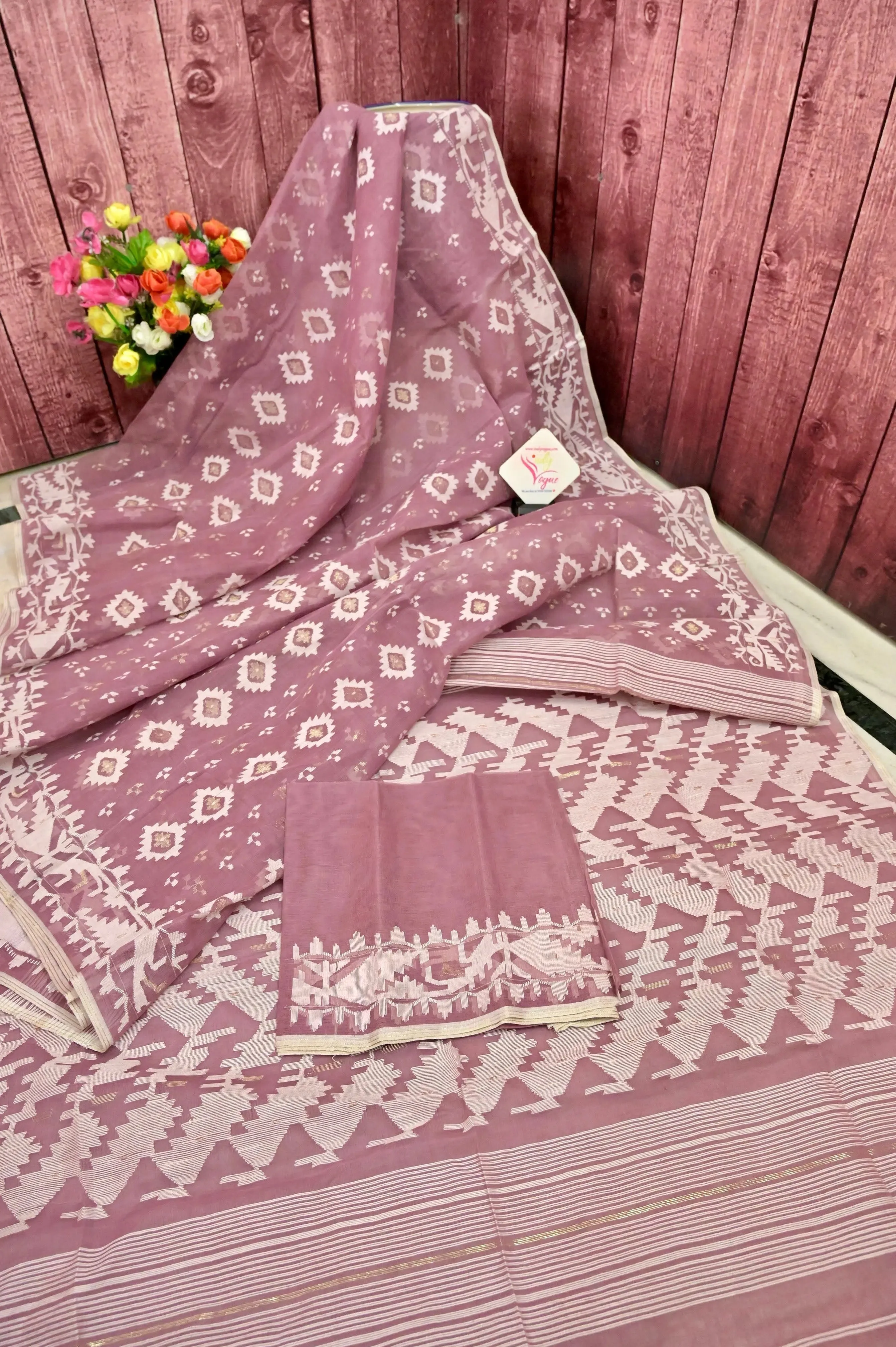 Rusty Pink Color Pure Bangladeshi Jamdani Saree