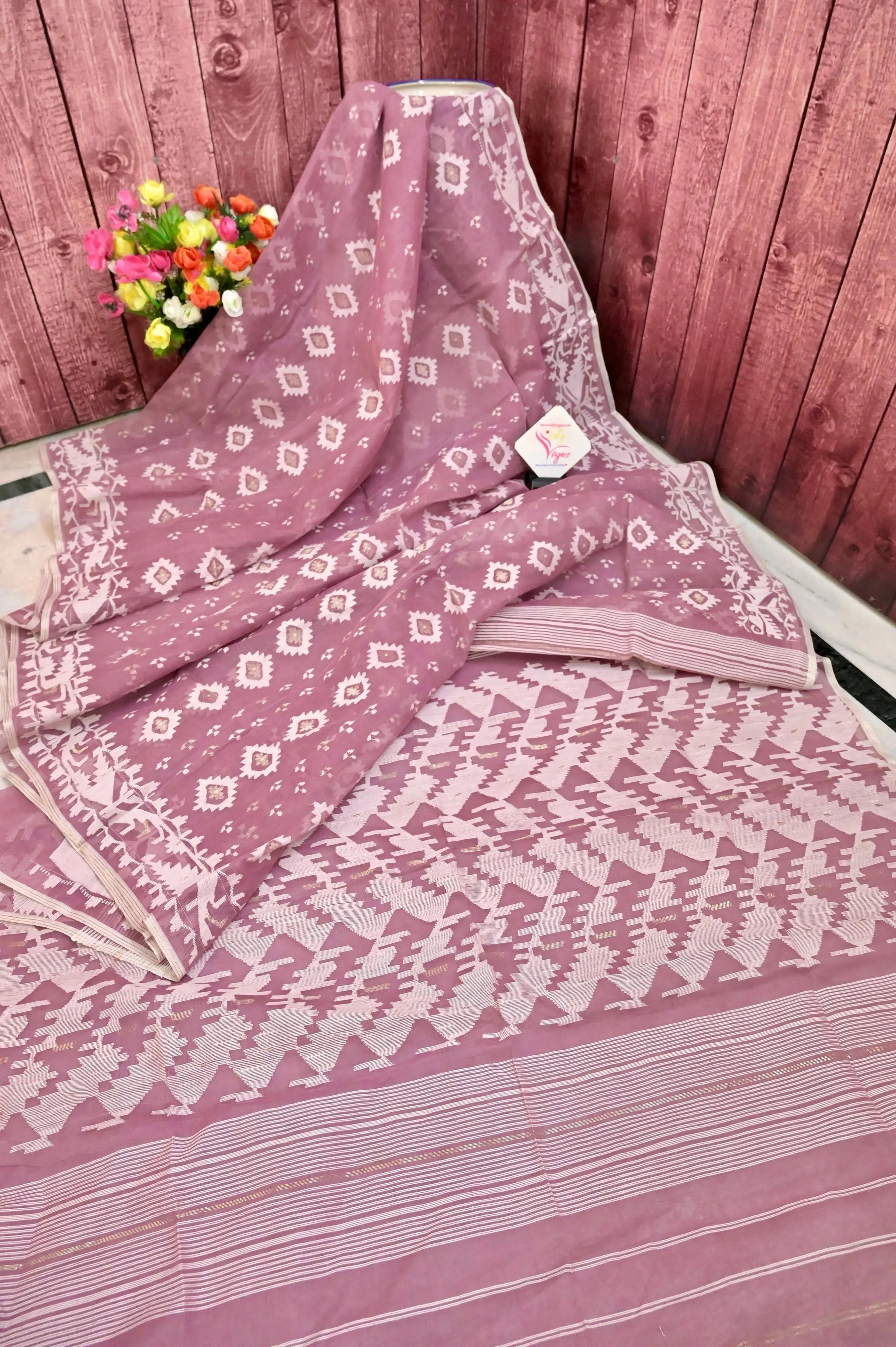 Rusty Pink Color Pure Bangladeshi Jamdani Saree